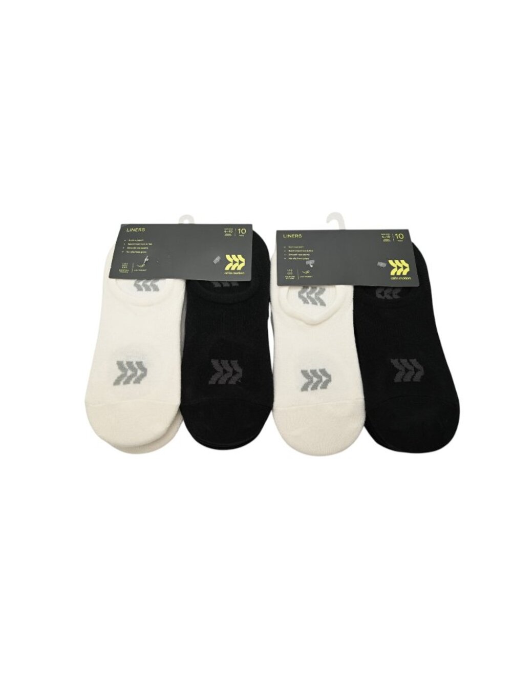 NIP All In Motion Lot of 2 Sock Liners Sz 4-10 Black White 10 Pair Each Athletic